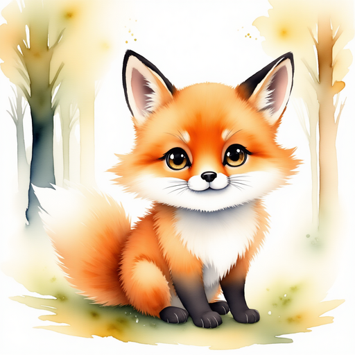 Finn, the clever fox with a glimmer in his eye, holding a magical flute at the ready. In the background, soft rays of sunlight pierce through the trees, illuminating the clearing.