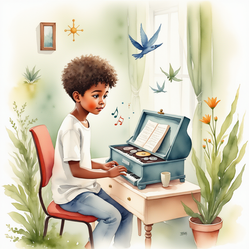 Michael trying to play different melodies on the music box.