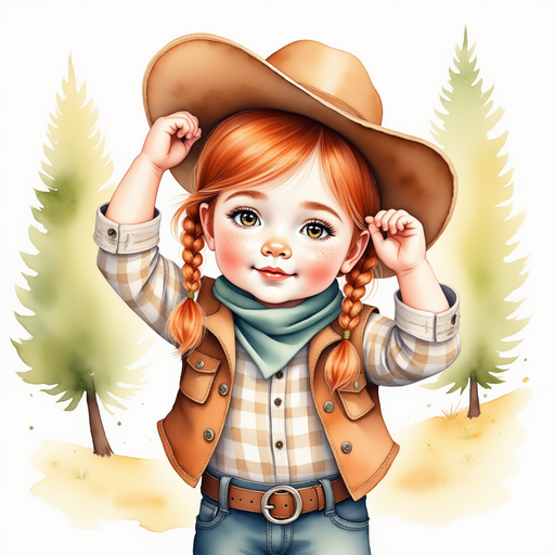 Calamity Kate adjusting her hat In the background, tall trees glow softly.