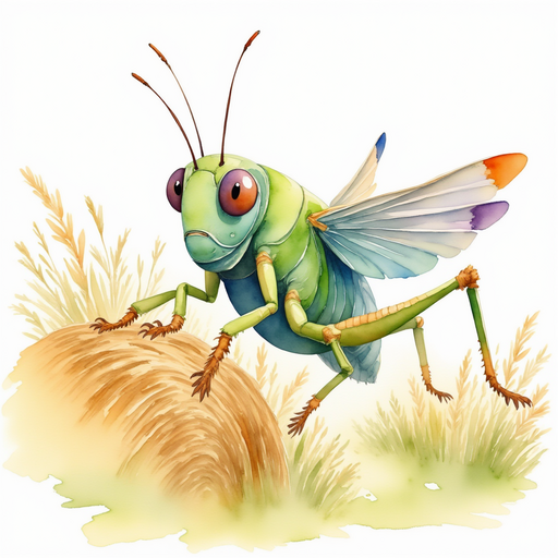 Buzzywhirl flutters above a hay bale. In the background, bales of hay are stacked.