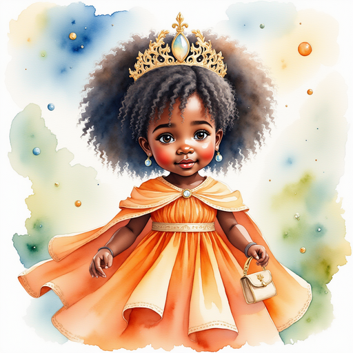 Show Queen Neena stepping off her glimmering spaceship, wearing a bright regal cape. In the background, floating islands dot the sky.