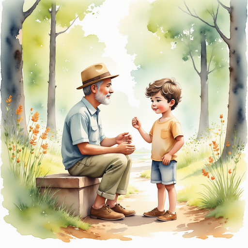 Diego talking to old Mr. Rodriguez at the park.