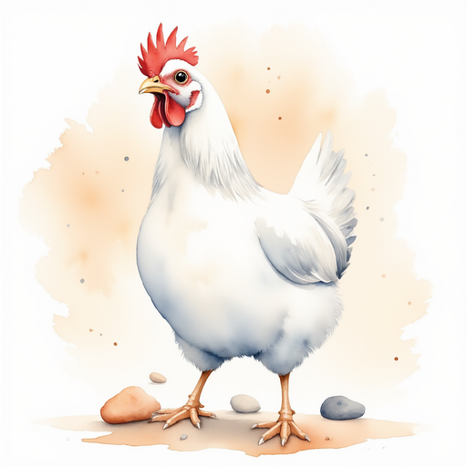 Cluckster stands proudly, beak open in a spirited tune. In the background, glimmering stones cast dancing reflections.