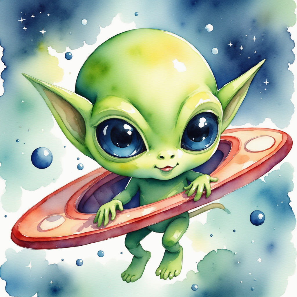 A traditional green alien from a UFO t-shirt