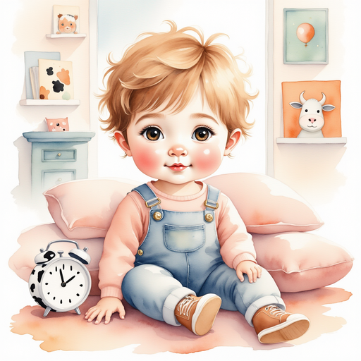 A cow-shaped alarm clock resting on LeRoy's bedside table. In the background, toy cows and cow posters fill the room.