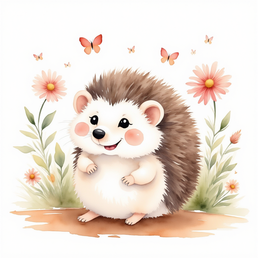 Holly the hedgehog is cheerfully laughing with joy during their celebration. In the background, flowers dance in the gentle meadow breeze.