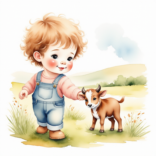 LeRoy gently helping the tiny calf out of the briar patch. In the background, fields stretch into the distance.