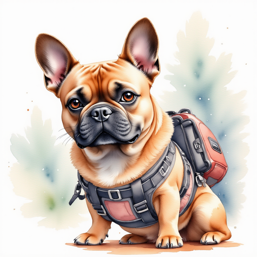 Caramel french bulldog deciding to help the fire truck