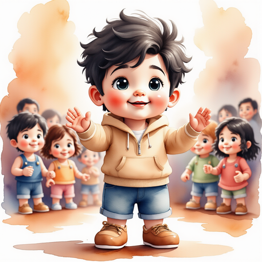 Illustrate Mario on stage, confidently presenting his Lego castle with expressive hand gestures. In the background, a cheering audience with smiling faces.