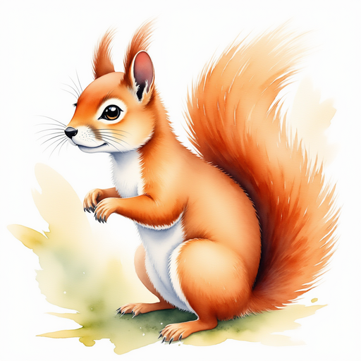 Depict Sassy, the frizzy squirrel boasting proudly about being the fastest in the forest. Thick forest canopy