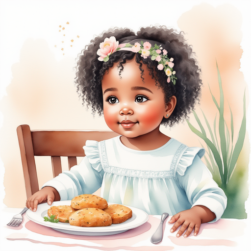 Ava looking at her dinner plate.