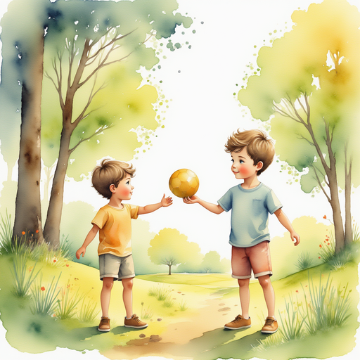 Diego showing his golden soccer ball to his friends at the park.
