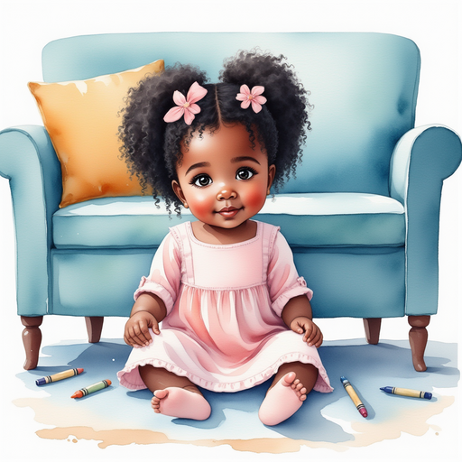 Ava finding a blue crayon under the sofa.