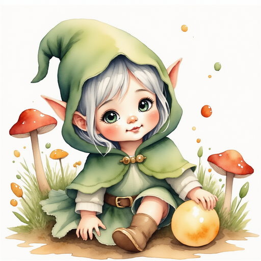 Flicker Sparkleaf leans close to the glowing pebble. In the background, tall mushrooms.