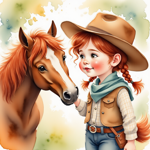 Calamity Kate speaks softly to Rusty, one hand touching his mane. In the background, gentle rays of sunshine spill across the barn floor.
